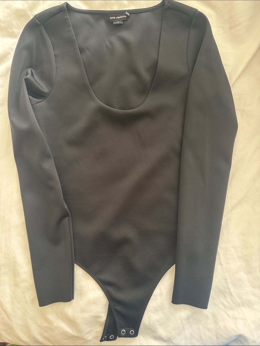 Good American Black Long Sleeve Scoop Bodysuit